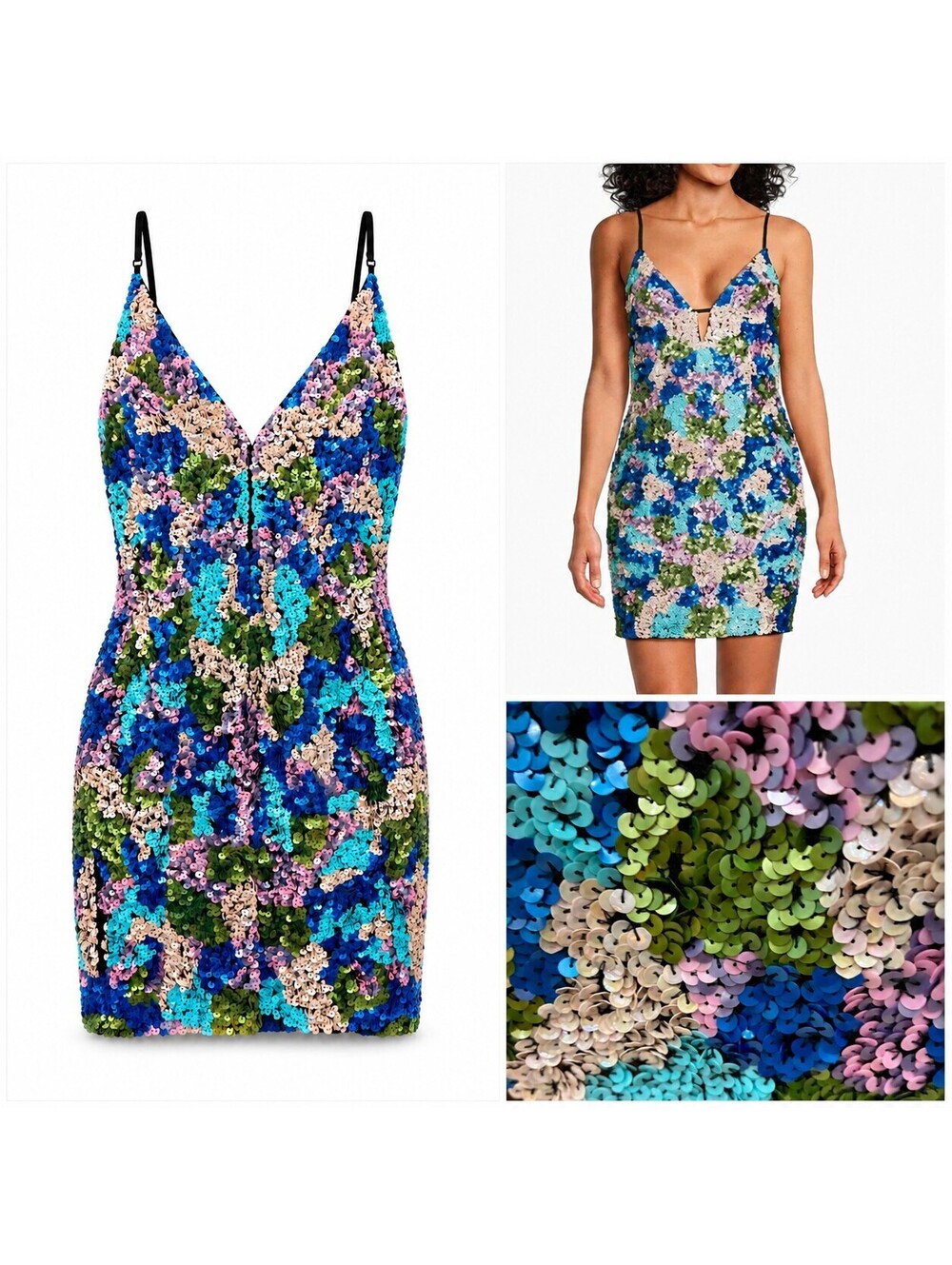 $500 Liv Foster Floral Sequin Minidress Blue Multi Sz 6 Cocktail Party NYE HOCO